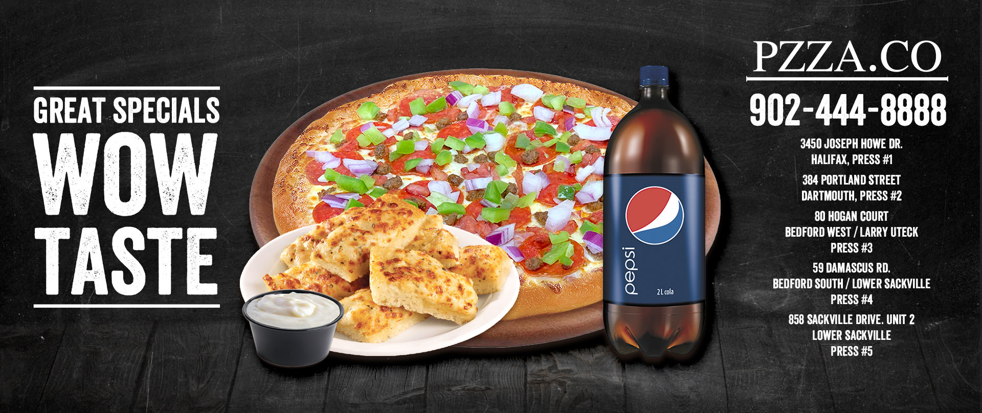 Pzzaco Banner Great Specials WOW Taste
